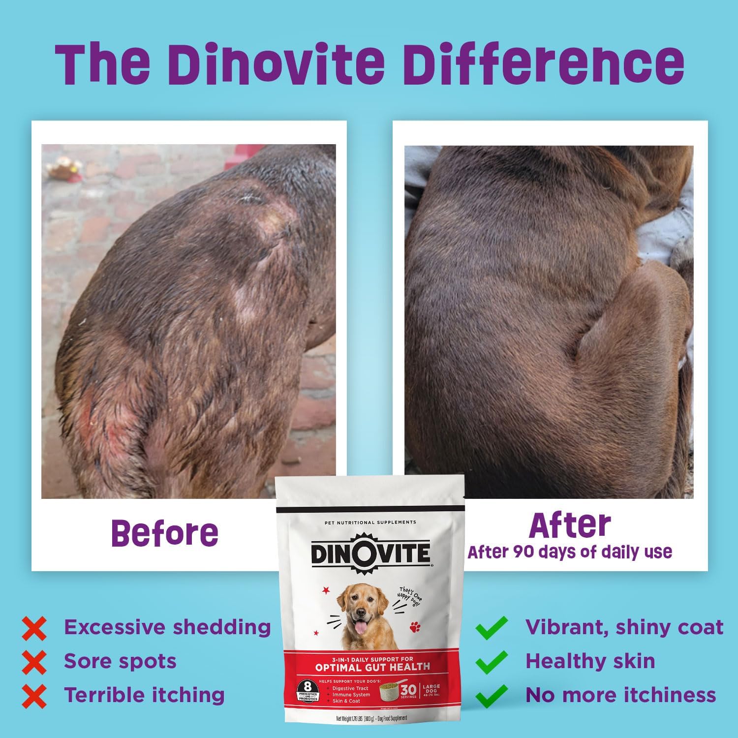 Dinovite Probiotic Supplement for Dogs - Omega 3 for Dogs - Hot Spot Relief - Skin & Coat Supplement for Dogs - 30 Day Supply (30 Day Supply, Large Dogs (45+ lbs))-2