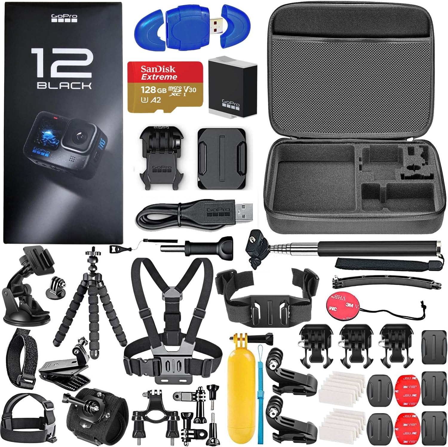 GoPro HERO12 Black 5.3K Action Camera Bundle with 128GB Card and 50 Accessories-0