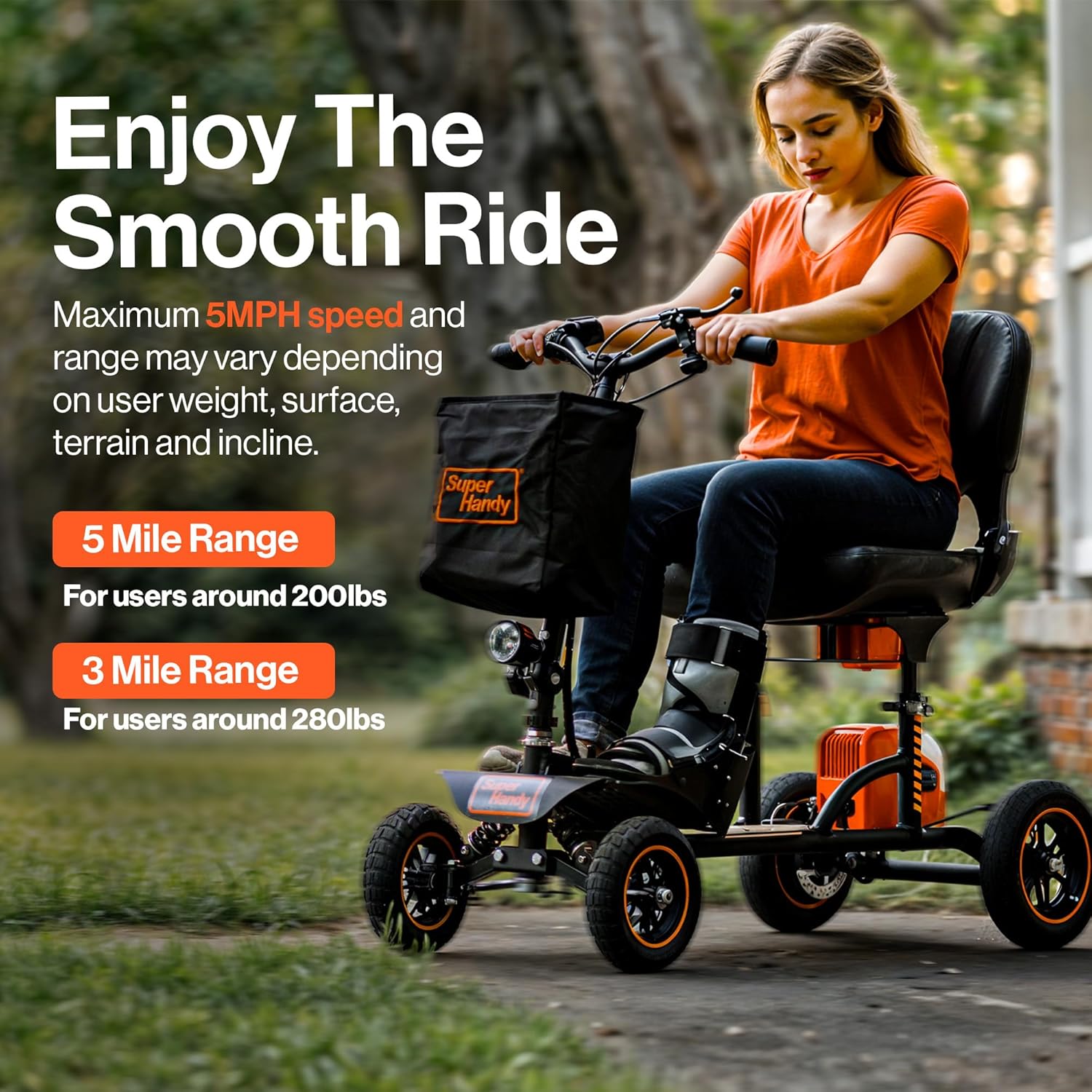 SuperHandy Mobility Scooter Explorer – 4 Wheels, 500W Brushless Motor, 48V-2Ah/4Ah Battery, 350LBS Capacity, 5mph Top Speed, Lightweight Aluminum 50lb Frame [Patent Pending]-1