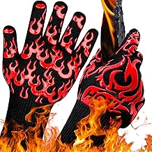 UBeesize Lengthen BBQ Gloves (Flame), 1472°F Heat Resistant Grill Gloves, 14 inch Fireproof Oven Gloves for Cooking, Non-Slip Fire Gloves for Grilling, Barbecue, Smoker, Baking, Frying