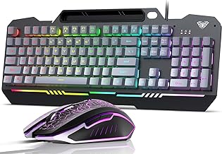 AULA Keyboard, T102 104 Keys Gaming Keyboard and Mouse Combo with RGB Backlit PC Keyboard, All-Metal Panel Waterproof Light Up Quiet Computer Keyboard, USB Wired Keyboard for MAC Xbox PC Gamers