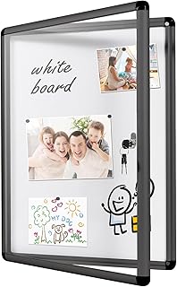 S SWANCROWN 16x20 Shadow Box Frame with White Board Memory Display Case Pictures Medals White Board Shadow Boxes Picture Frame with Clear Acrylic and Lock Whiteboard Dry Erase Board Black Frame