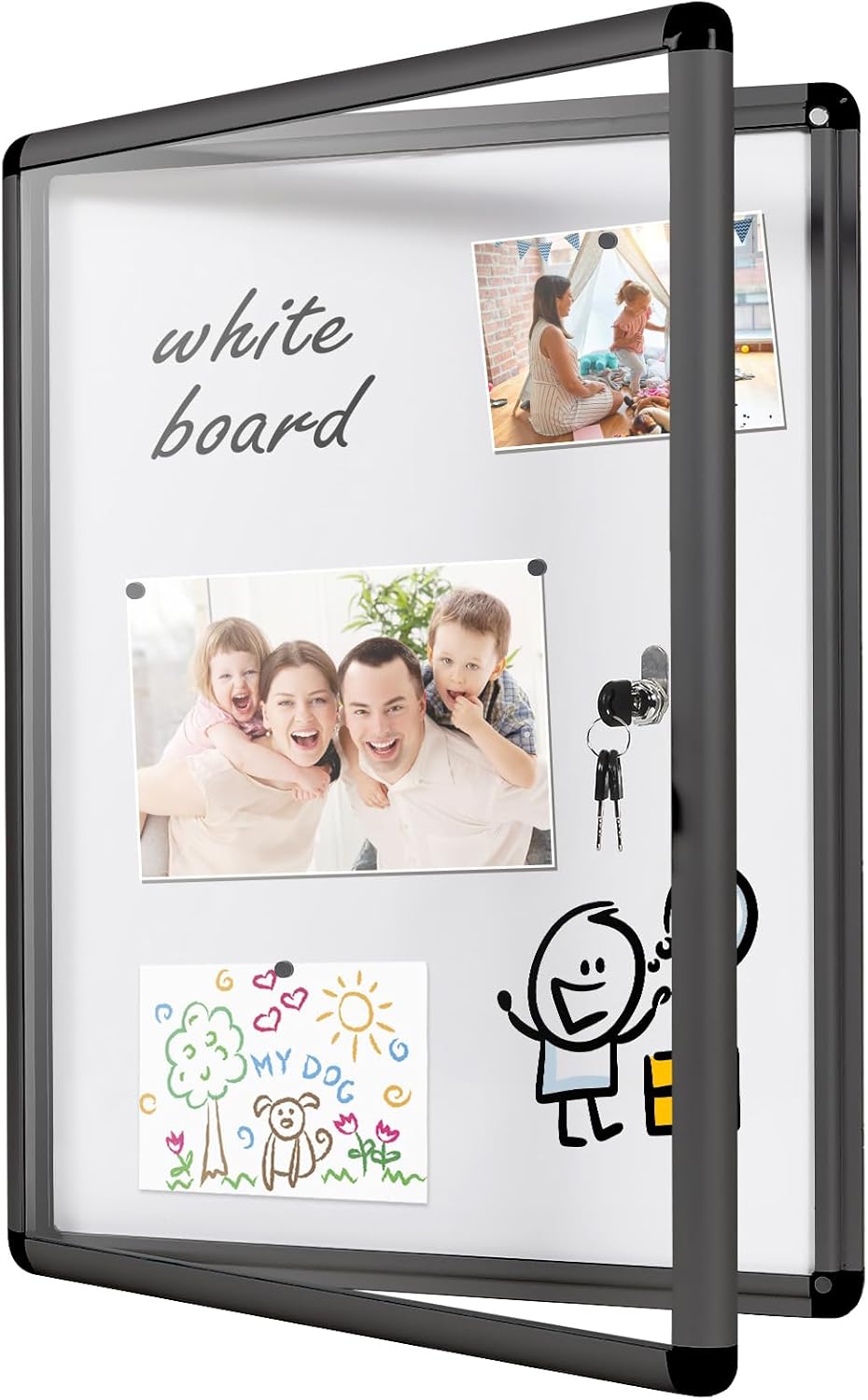 S SWANCROWN 16x20 Shadow Box Frame with White Board Memory Display Case Pictures Medals White Board Shadow Boxes Picture Frame with Clear Acrylic and Lock Whiteboard Dry Erase Board Black Frame-0