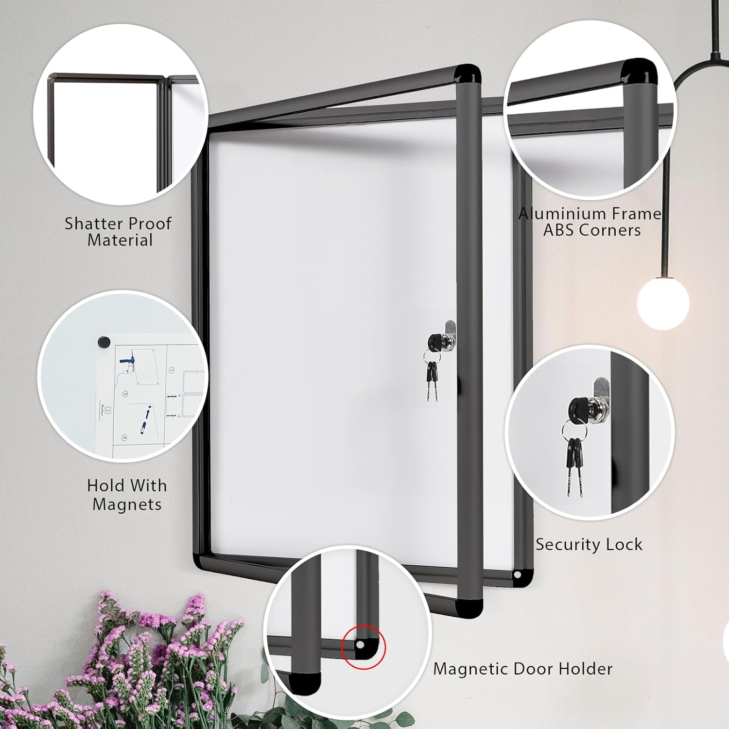 S SWANCROWN 16x20 Shadow Box Frame with White Board Memory Display Case Pictures Medals White Board Shadow Boxes Picture Frame with Clear Acrylic and Lock Whiteboard Dry Erase Board Black Frame-3