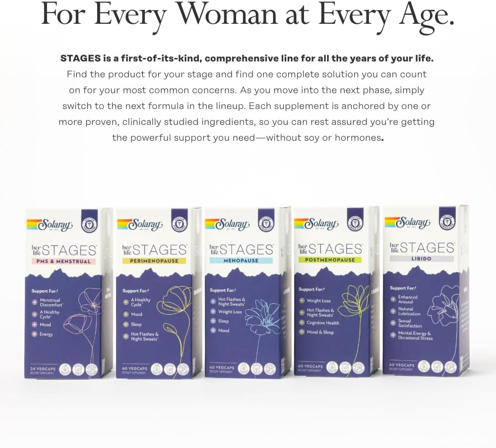 Solaray Perimenopause her Life Stages - Perimenopause Supplements Women - Hot Flashes, Menopause Support - Saffron and Chasteberry - Made Without Hormones - 60-Day Guarantee - 30 Servings, 60 VegCaps-5