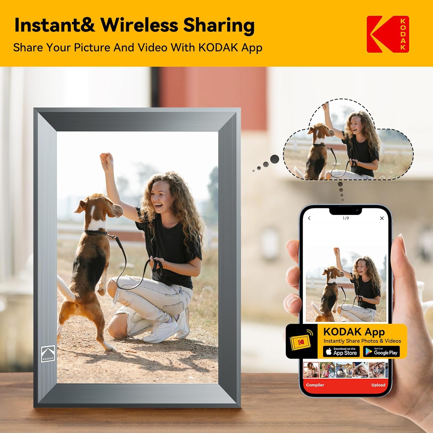 KODAK Digital Photo Frame 10.1 inch with WiFi, WiFi Electronic Frame with 32GB Storage,1280 * 800 HD IPS Touch Screen, Auto-Rotate, Share Photos and Videos, for Women-1