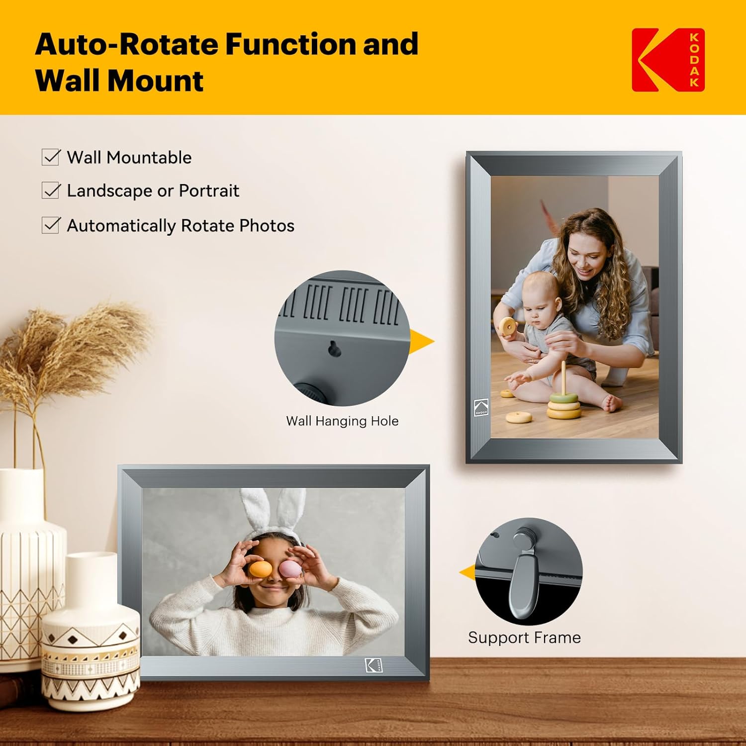 KODAK Digital Photo Frame 10.1 inch with WiFi, WiFi Electronic Frame with 32GB Storage,1280 * 800 HD IPS Touch Screen, Auto-Rotate, Share Photos and Videos, for Women-2