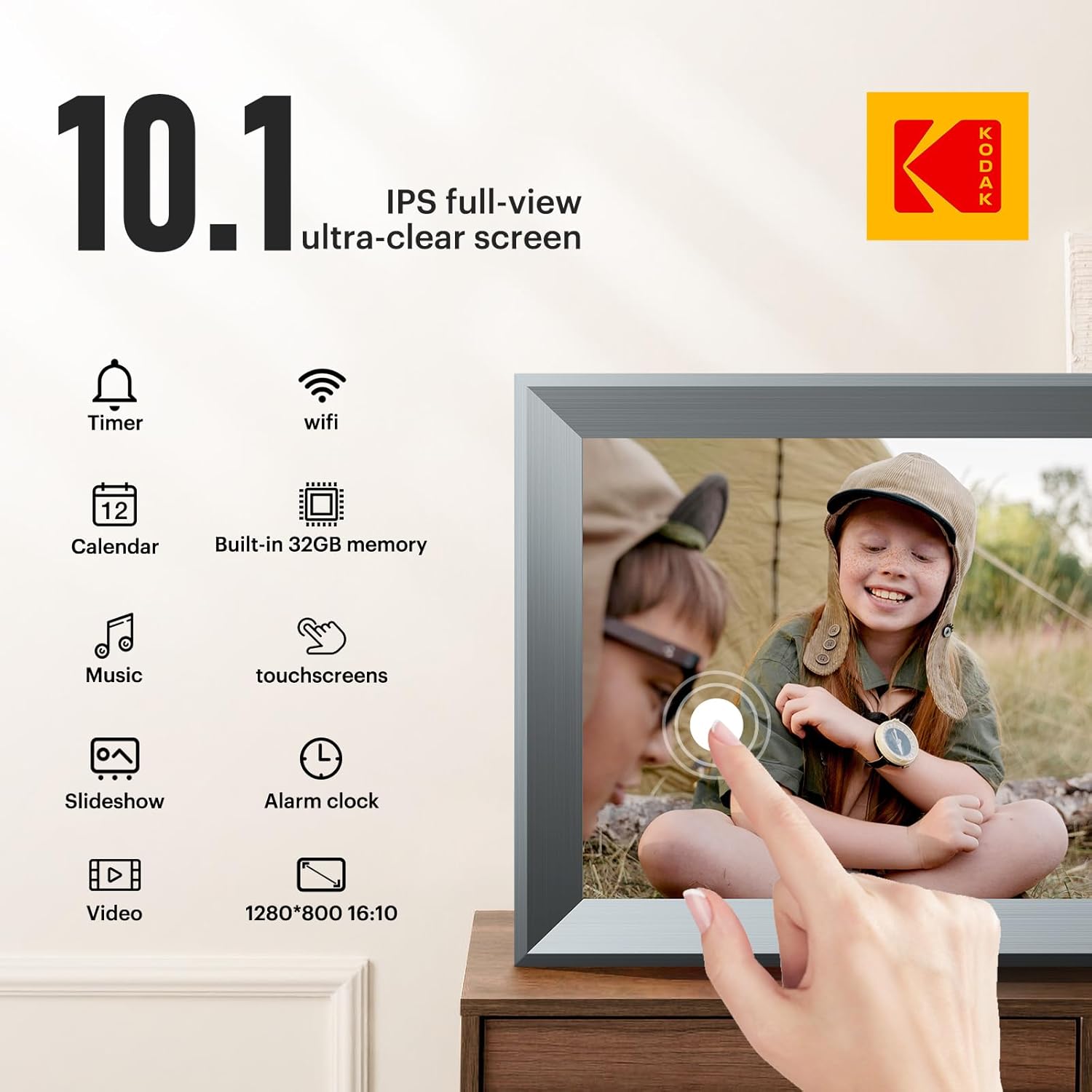 KODAK Digital Photo Frame 10.1 inch with WiFi, WiFi Electronic Frame with 32GB Storage,1280 * 800 HD IPS Touch Screen, Auto-Rotate, Share Photos and Videos, for Women-4