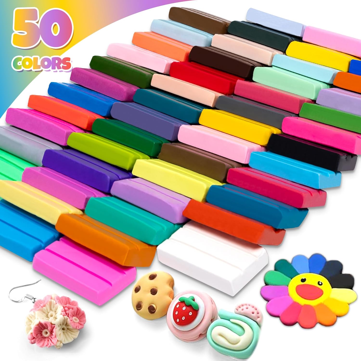 Polymer Clay, 50 Colors Modeling Clay for Kids, Non-Sticky Oven Bake Clay with Sculpting Tools and Accessories, DIY Starter Kits, Christmas Gift for Children and Artists-5