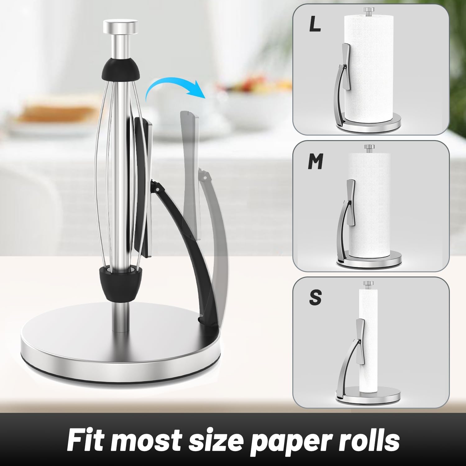 VEHHE Paper Towel Holder, Simply Tear Paper Towel Holder Countertop with Spring Activated Arm and Silent Damping Function, Kitchen Towel Holder Stand with Suction Cups for Kitchen Bathroom-5