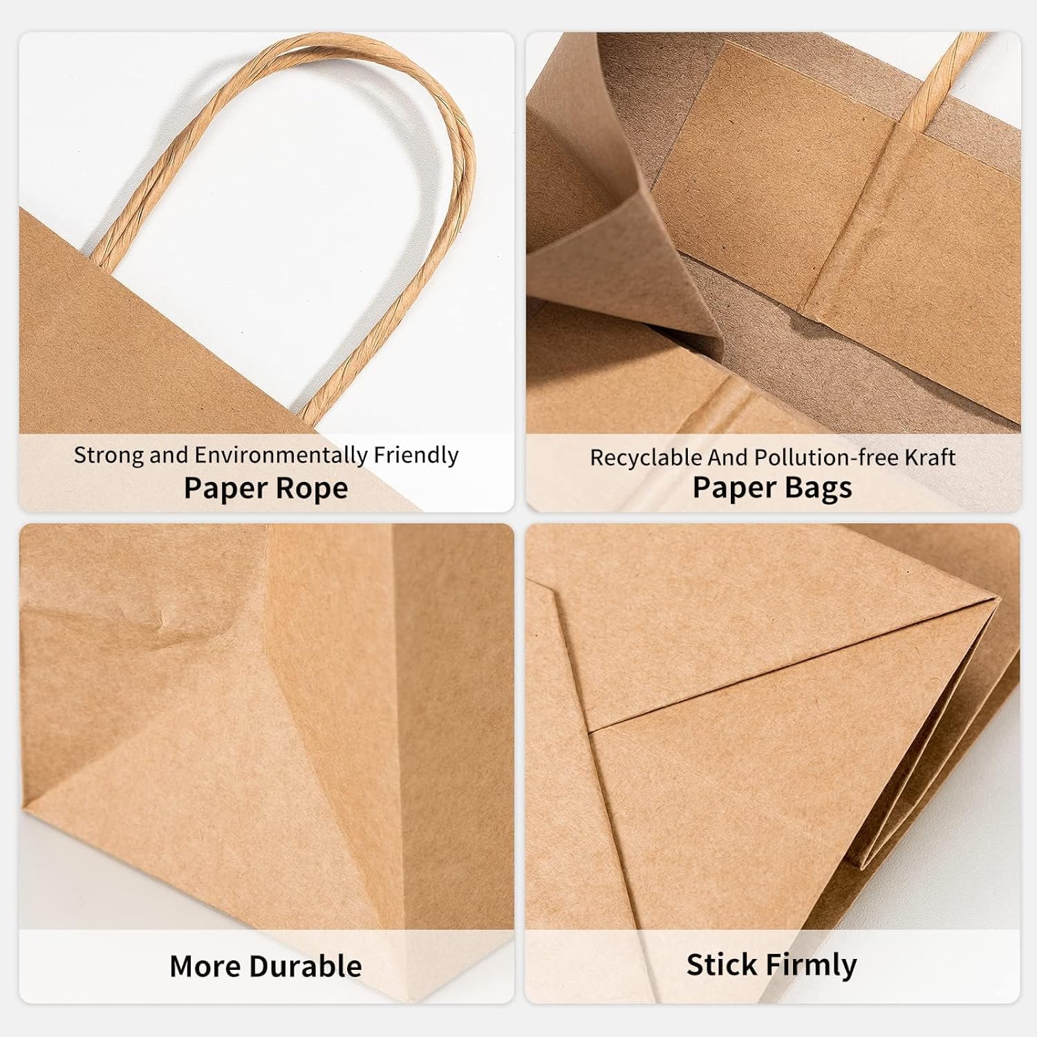 100 Pack 5.8x3.2x8.25 Inch Brown Kraft Paper Gift Bags with Handles - Bulk Small Plain Natural Bags for Birthday Party Favors, Grocery, Retail Shopping, Wedding, Craft, Goody, Takeouts, and Business-2