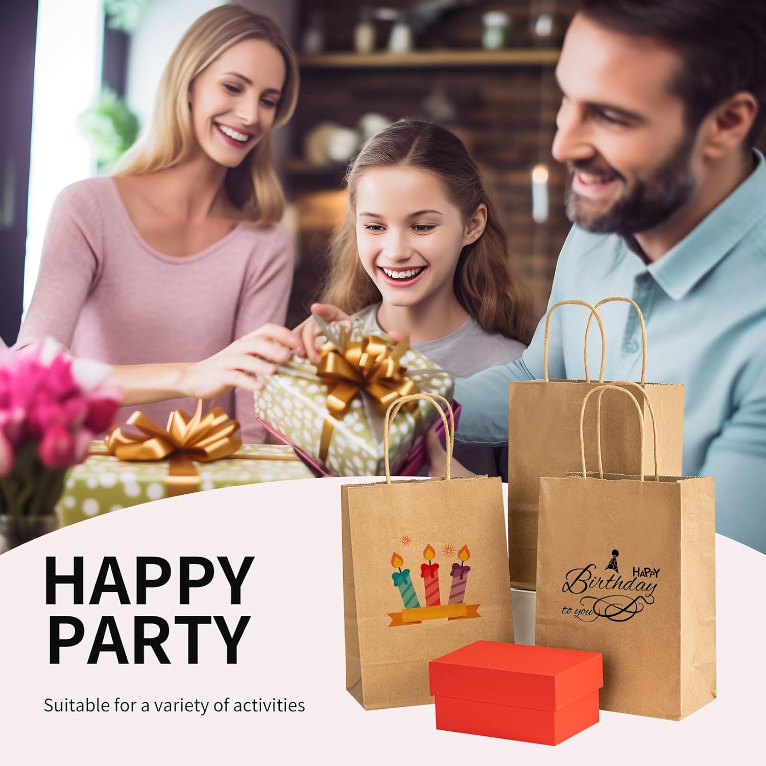 100 Pack 5.8x3.2x8.25 Inch Brown Kraft Paper Gift Bags with Handles - Bulk Small Plain Natural Bags for Birthday Party Favors, Grocery, Retail Shopping, Wedding, Craft, Goody, Takeouts, and Business-6