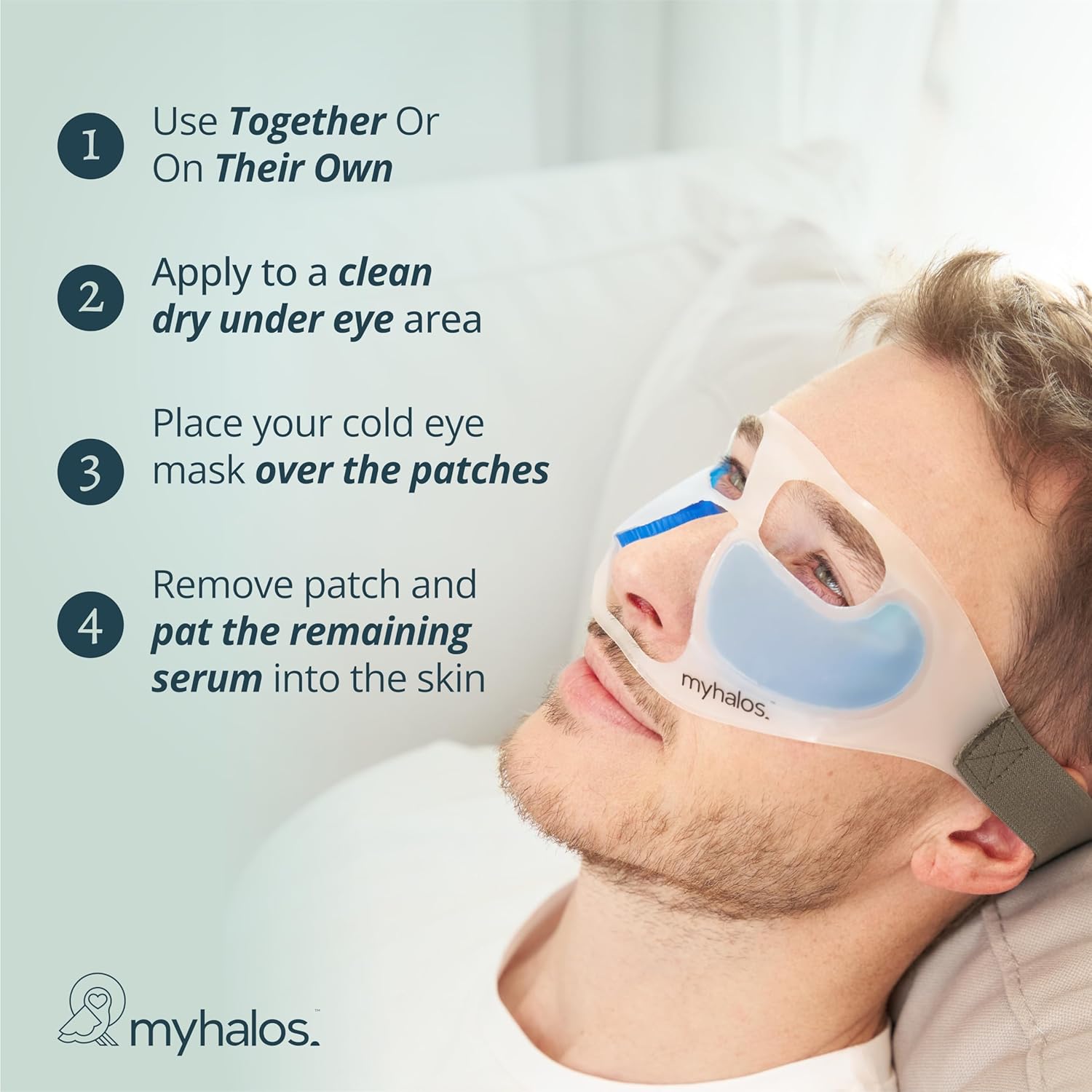 MyHalos Patented Eye Ice Pack for Puffy Eyes Set - Under Eye Masks for Dark Circles and Puffiness- 24 Eye Patches for Wrinkles - Under Eye Ice Pack With Under Eye Patches - Cold Eye Mask for Puffiness-4