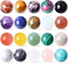 20Pcs Gemstone Sphere Balls 16mm Polished Crystal Sphere Ball Cute Mini Pocket Sphere Gemstones Worry Stones for Meditation, Decoration, Energy Balancing