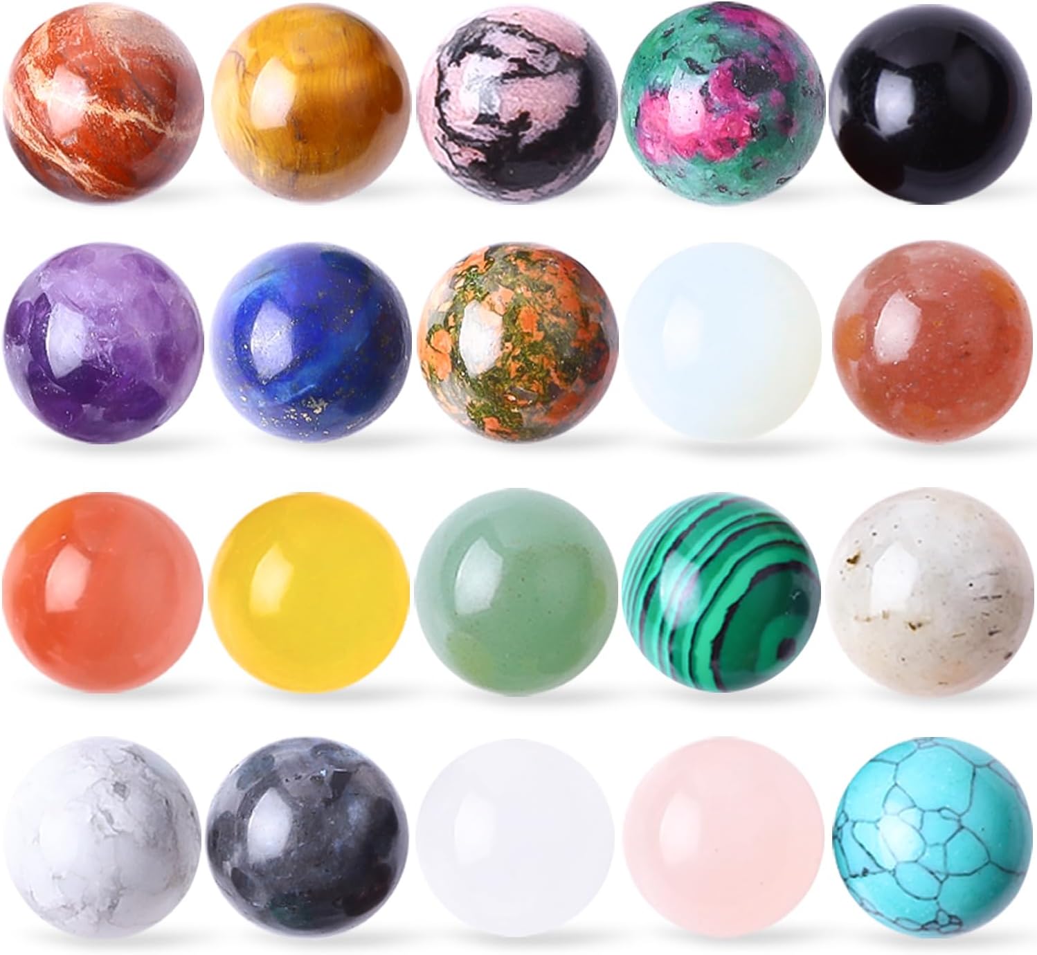 20Pcs Gemstone Sphere Balls 16mm Polished Crystal Sphere Ball Cute Mini Pocket Sphere Gemstones Worry Stones for Meditation, Decoration, Energy Balancing-0