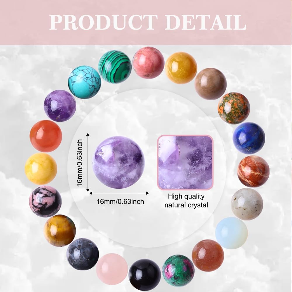 20Pcs Gemstone Sphere Balls 16mm Polished Crystal Sphere Ball Cute Mini Pocket Sphere Gemstones Worry Stones for Meditation, Decoration, Energy Balancing-1