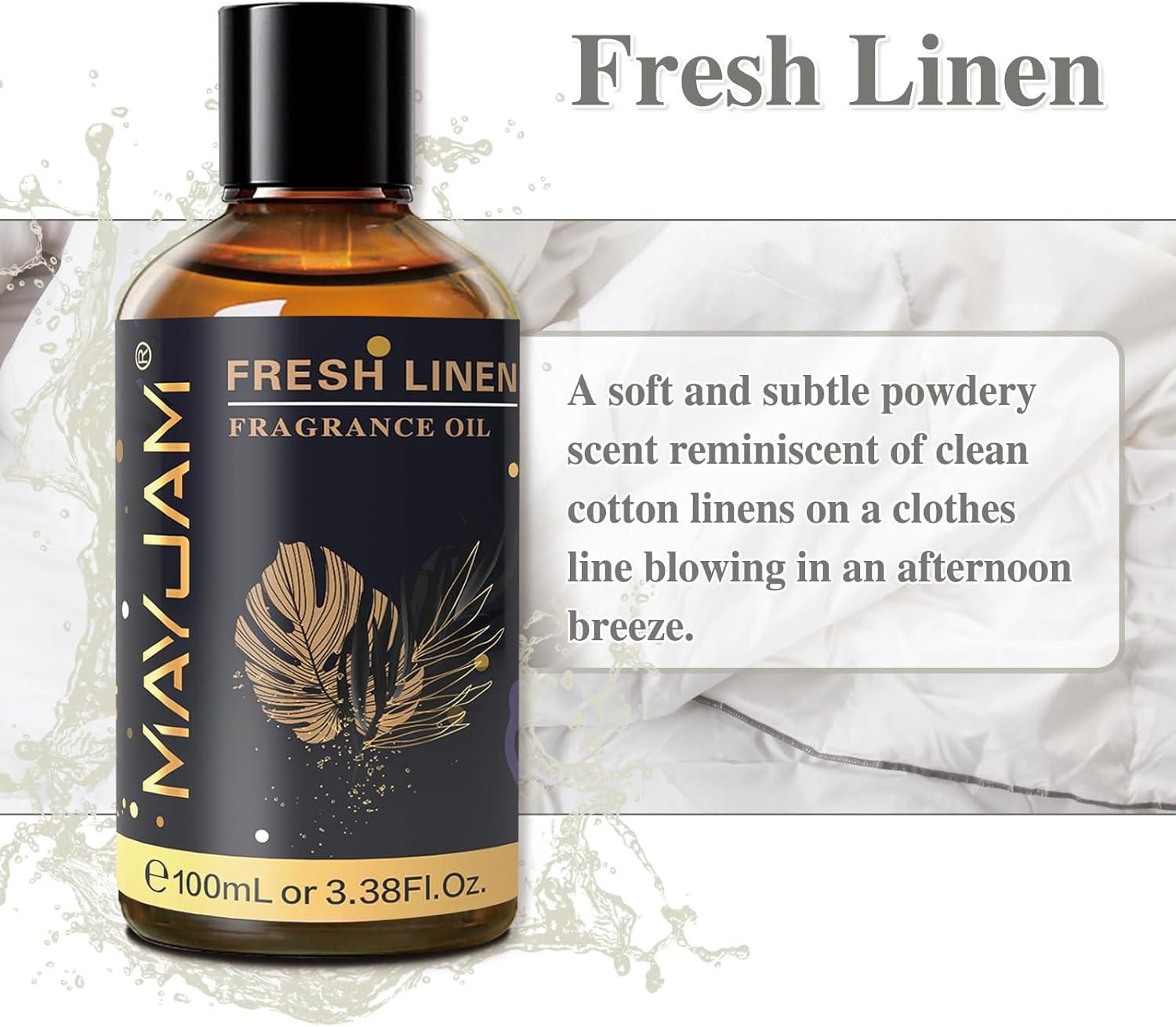 100ML/3.38FL.OZ Fresh Linen Fragrance Oils with Glass Dropper, Essential Oils for Diffusers for Home, Long Lasting Scented Oils for Diffusers Soap Candle Making-3