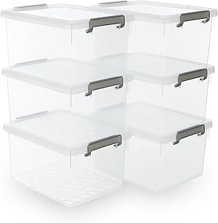 Citylife 22.2 QT 6 Packs Plastic Storage Bins with Lids and Secure Latching Buckles Clear Stackable Storage Containers for Organizing Durable Storage Box