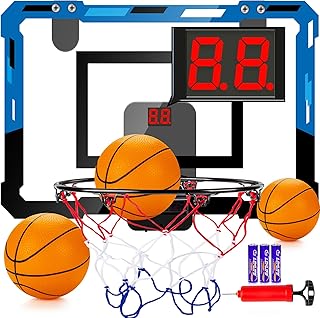 Basketball Hoop Indoor for Kids Adults with Scorer with 2 Scoring Methods, Door Room Basketball Mini Hoop with 3 Batteries and Balls, Basketball Accessories for Teen Boy Gifts, Blue