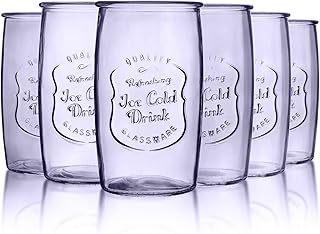 kitchentoolz Colored Mason 20 oz Drinking Glasses - Pint Mason Jar Cups for Ice Cold Drinks, Beverages, Iced Tea - Farmhouse Vintage Tumbler Glassware Set of 6 Lavender