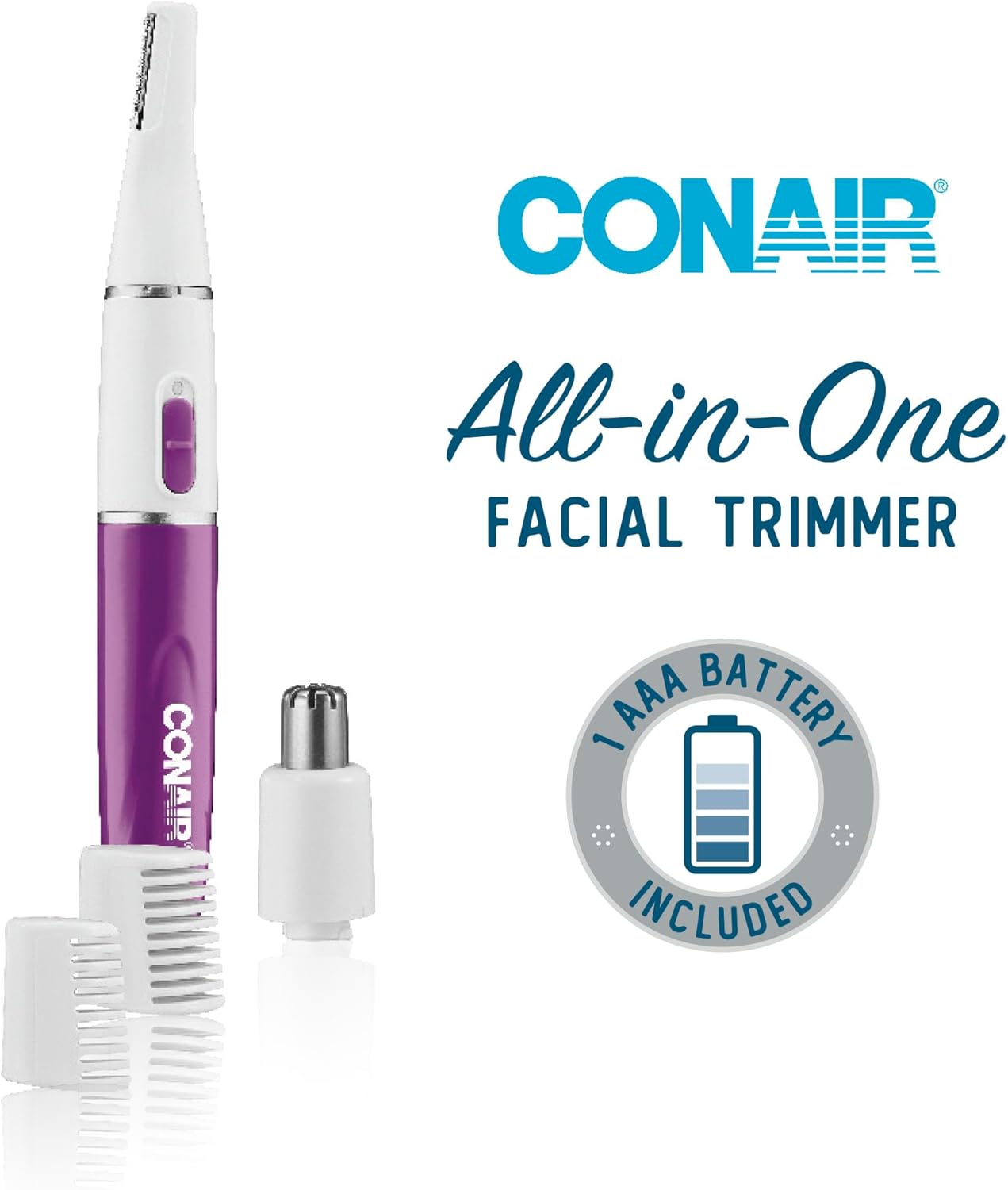 Conair All-in-1 Facial Hair Trimmer for Women, Perfect for Face, Ear/Nose and Eyebrows, Battery-Powered-1