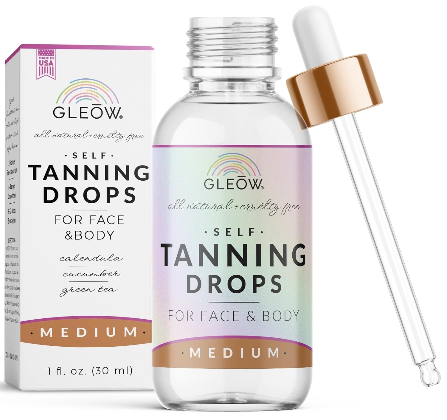 Face Tanning Drops to Add to Moisturizer - Medium Bronzing Drops for Face & Body - Quick Tan Drops - Tanning Drops for Your Face - Face Self Tanner Drops 1oz - Non Toxic Self Tanner Face Drops-0