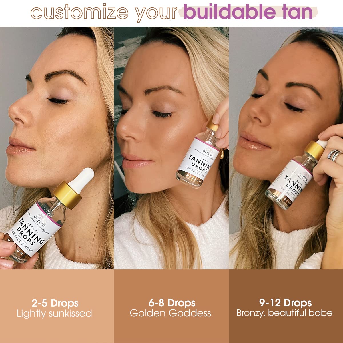 Face Tanning Drops to Add to Moisturizer - Medium Bronzing Drops for Face & Body - Quick Tan Drops - Tanning Drops for Your Face - Face Self Tanner Drops 1oz - Non Toxic Self Tanner Face Drops-3