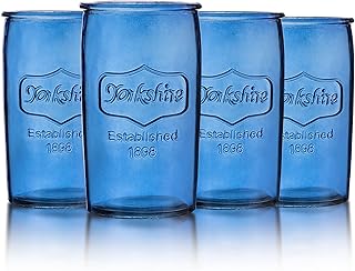 kitchentoolz Colored Drinking Glasses Set of 4 - Yorkshire Tumbler 16 oz Glassware Cups for Ice Cold Drinks, Beverages, Iced Tea - Vintage Kitchen Glass Cup Set - Cobalt