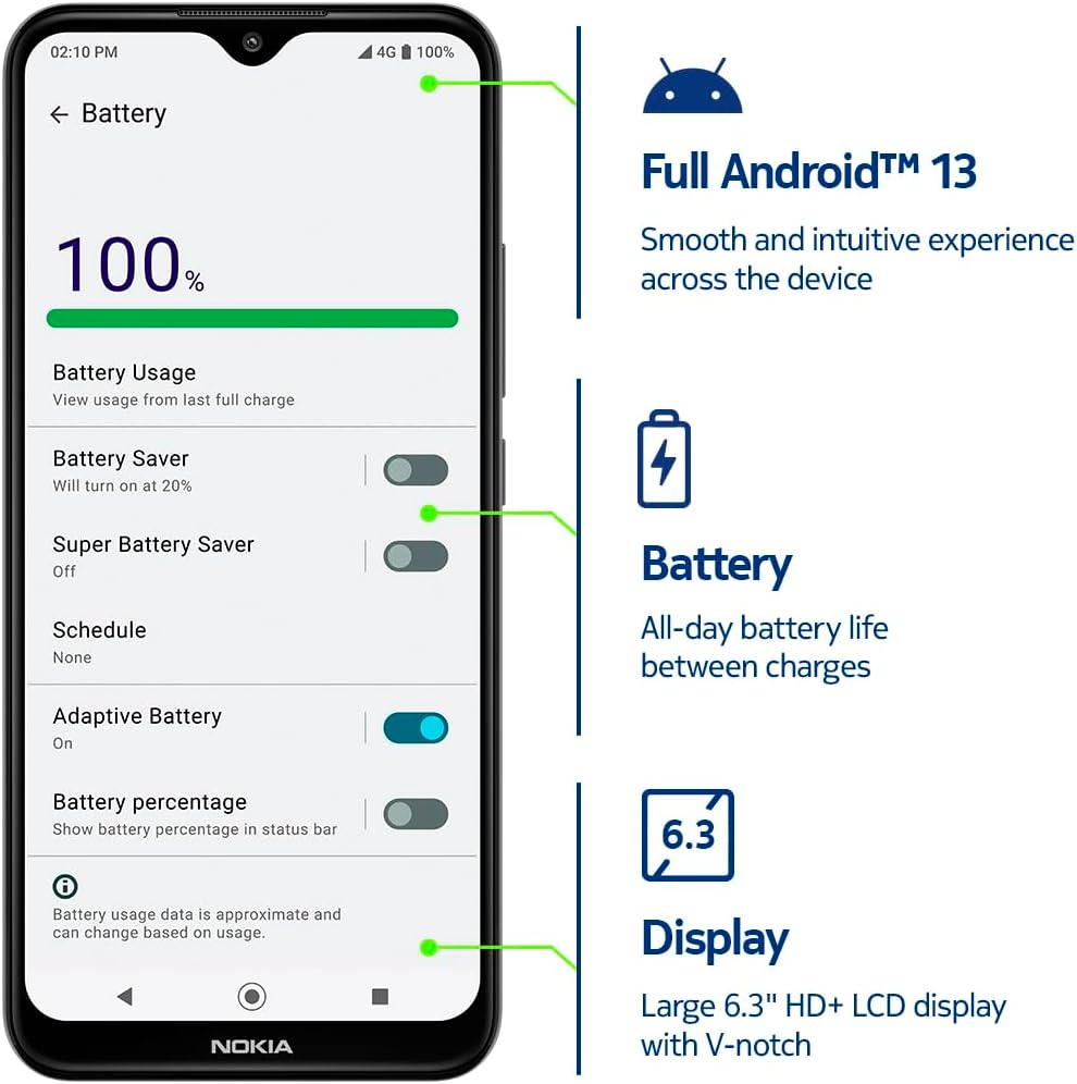 Nokia C210 | T-Mobile, AT&T, Cricket | Android 13 | Unlocked Smartphone | All Day Battery | US Version | 3/32GB | 6.3-Inch Screen | 13MP Dual Camera | Charcoal-5