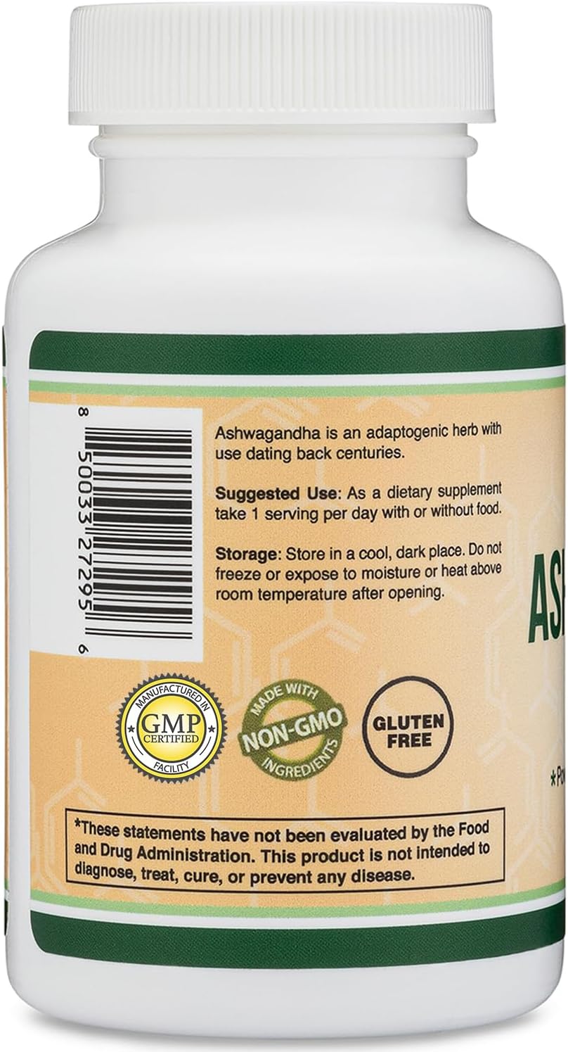 Ashwagandha Capsules, 120 Count (500mg Extract 20:1 Potency, Equivalent to 10,000mg Powder) Adaptogen Stress Relief by Double Wood-5