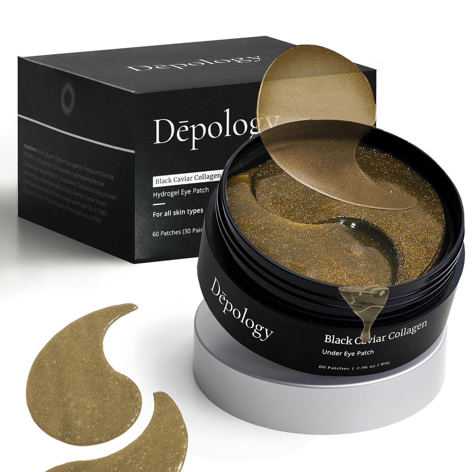 depology Black Caviar Under Eye Patch (30 Pairs) | Hydrogel Eye Patches | Aimed at Smoothing the Look of Fine Lines and Wrinkles | Hydrating Skincare with Hyaluronic Acid & CICA-0