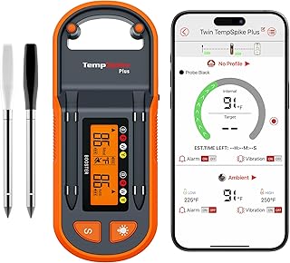 ThermoPro TempSpike Plus 600ft Wireless Meat Thermometer with 2 Color-Coded Probes, Bluetooth Meat Thermometer with LCD-Enhanced Booster, Meat Thermometer Digital for Oven Grill Smoker Thermometer