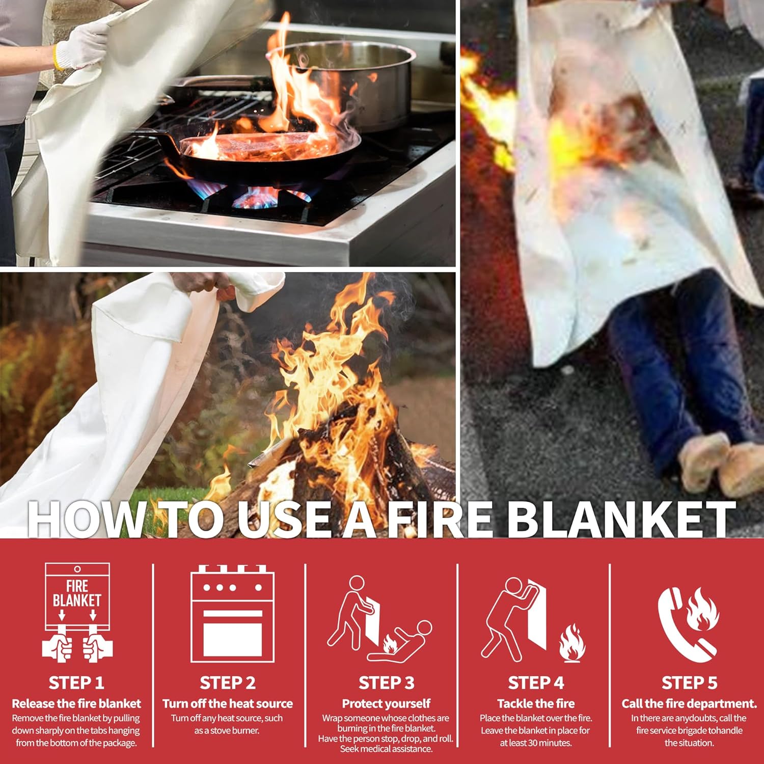 Fire Blanket for Home and Kitchen, 40" x 40", 4 Pack, Emergency Fire Blanket-1