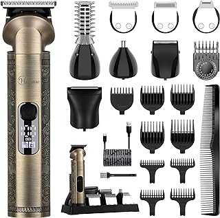 Hatteker Beard Trimmer Kit Professional Hair Clipper Zero Gapped T-Blade Trimmer Electric Razor Shaver for Nose Ear Body Face Mustache Trimmer for Men Cordless Grooming Kit 8 in 1