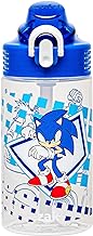 Zak Designs Sage Sonic the Hedgehog Water Bottle For School or Travel, 16oz Durable Plastic Water Bottle With Straw, Handle, and Leak-Proof, Pop-Up Spout Cover (Sonic, Eggman)