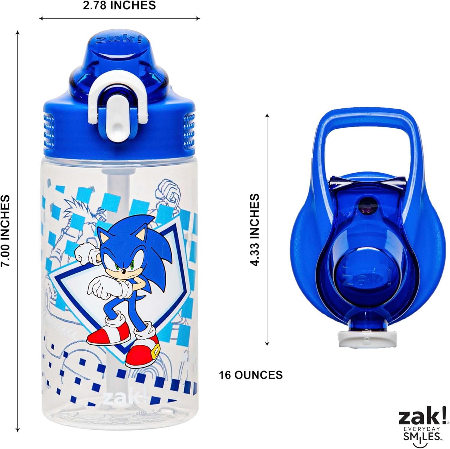 Zak Designs Sage Sonic the Hedgehog Water Bottle For School or Travel, 16oz Durable Plastic Water Bottle With Straw, Handle, and Leak-Proof, Pop-Up Spout Cover (Sonic, Eggman)-5