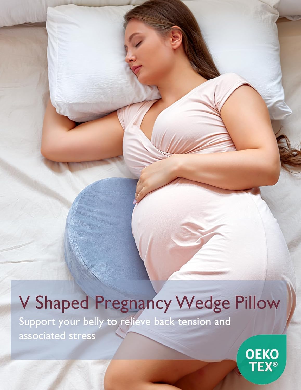 Momcozy Pregnancy Wedge Pillow for Belly Support | Memory Foam | V Shaped Maternity Wedge Pillow for Pregnancy | Travel Belly Wedge Pillow for Dual Side Support, Velvet-1