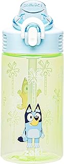 Zak Designs Sage Bluey Kids Water Bottle For School or Travel, 16oz Durable Plastic Water Bottle With Straw, Handle, and Leak-Proof, Pop-Up Spout Cover (Bluey & Bingo)