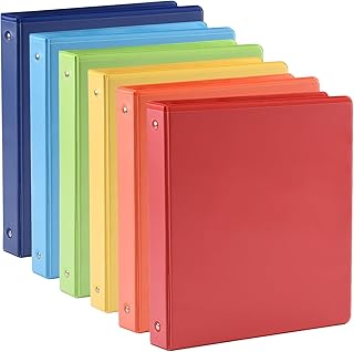 1 inch 3-Ring Binder, 1“ Round Ring Binder with 2 Inside Pockets, Clear View Cover Binder Holds 8.5'' x 11''Paper for Office/Home/School Supply, 6 Pack (Assorted 6 Colors)