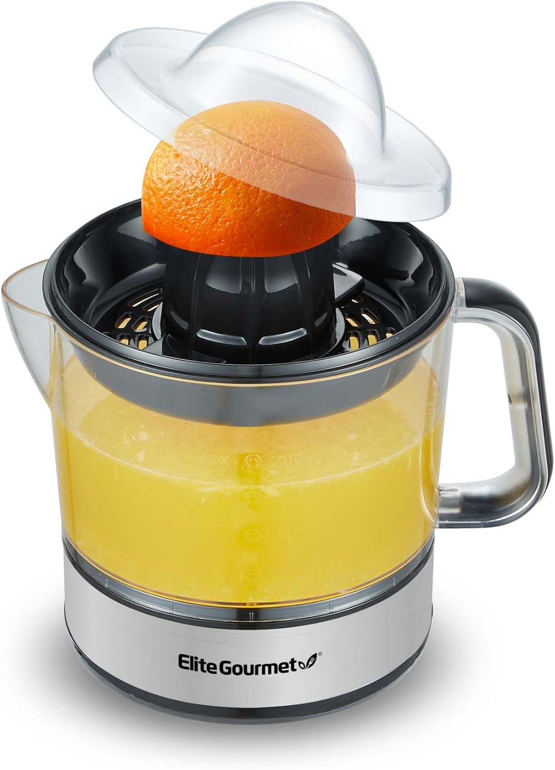 Elite Gourmet ETS623 BPA-Free Electric Citrus Juicer, Compact, Large Volume, Pulp Control, Oranges, Lemons, Limes, Grapefruits with Easy Pour Spout, 24oz, Black/Stainless Steel-0