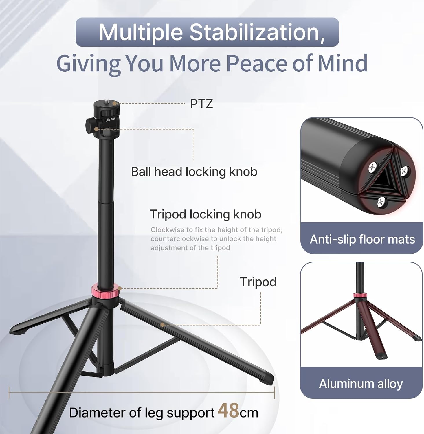 ULANZI MT-79 Extendable Tripod Aluminum, 81" Portable Adjustable Light Stand with 1/4" Screw, 360° Ball Head Camera Phone Tripod for Camera Video Light Smartphone, Lightweight for Travel-4