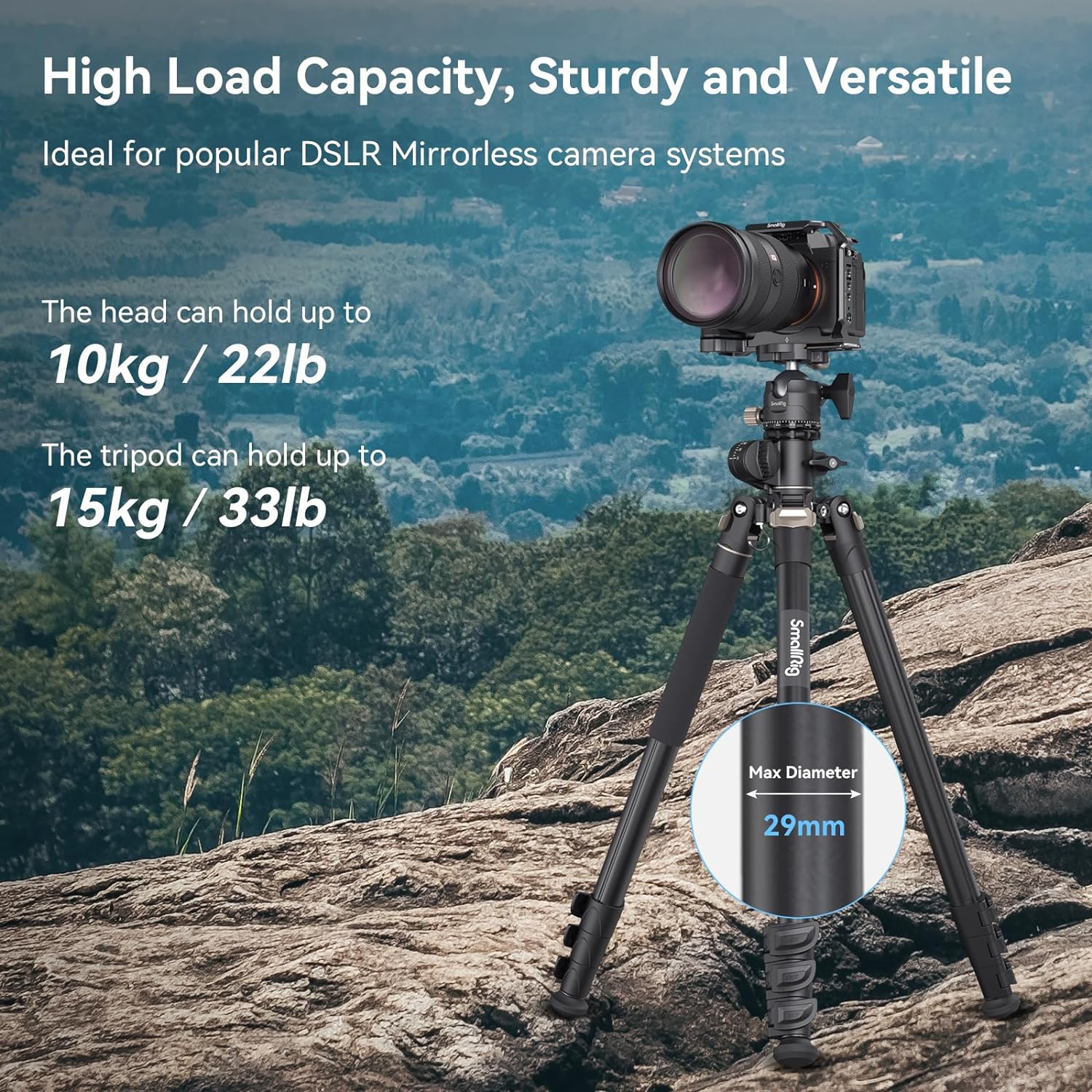 SmallRig CT200 Camera Tripod, 73" Video Tripod 360° Rotation Center Column Horizontal Tripod Monopod with Smartphone Holder, Carrying Bag, Weight Bag for DSLR Camera, Max Load 33lb-4288-5