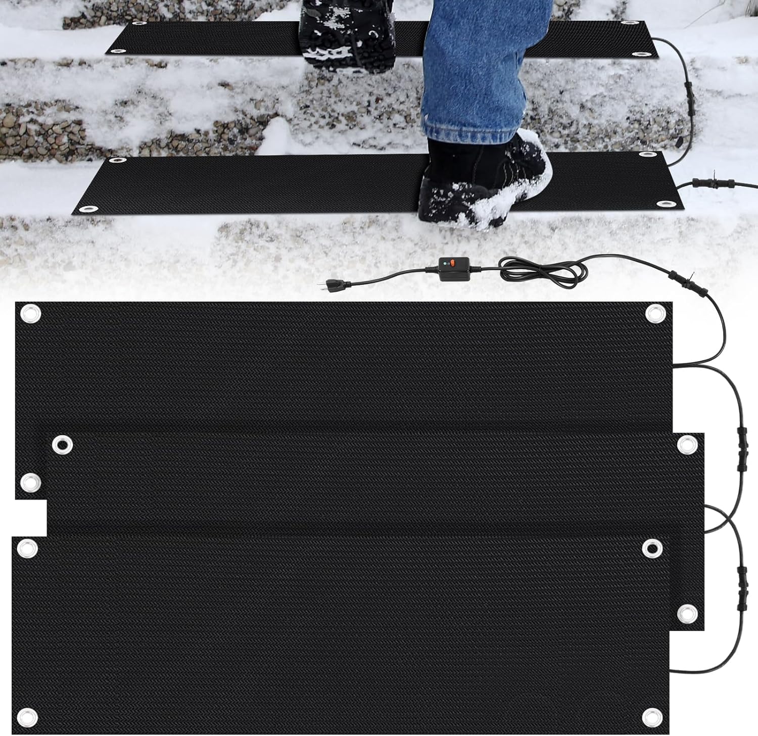 5 Pcs Heated Snow Melting Mats Outdoor Heated Driveway Mats Snow and Ice Melting Pad with Power Cord for Winter Stairs, Steps, Doorway, Sidewalk, Garages, Decks (10 x 30 Inch)-7