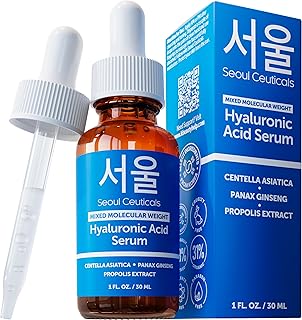 SeoulCeuticals Korean Hyaluronic Acid Serum For Face - High Molecular Weight & Low Molecular Weight Hyaluronic Acid - Centella Serum + Propolis. 1oz