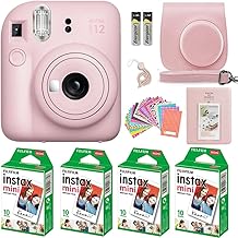 Fujifilm Instax Mini 12 Instant Camera Pastel Blue with Film Value Pack (40 Sheets) + Accessories Including Galaxy Carrying Case Strap, Photo Album, Stickers (Pink)