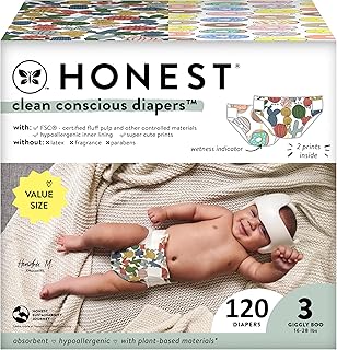 The Honest Company Clean Conscious Diapers | Plant-Based, Sustainable | Cactus Cuties + Donuts | Super Club Box, Size 3 (16-28 lbs), 120 Count