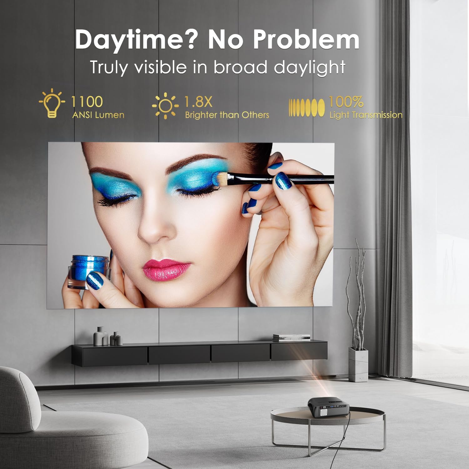 Smart 4K Projector 1100ANSI Daytime Viewing,High Brightness Movie Projetcor with WIFI6 Bluetooth for 300Inch Display 5G Home Theater Outdoor Projector Wireless Streaming with Netflix Disney+ YouTube-1