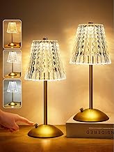 One Fire Nightstand Lamps Set of 2, Dimmable Crystal Table Lamp 3 Colors Gold Lamp,Touch Lamp Bedroom Lamps, Rechargeable Small Lamp, Bedside Lamps Set of 2 for Bedroom Living Room Bathroom Hotel Bar