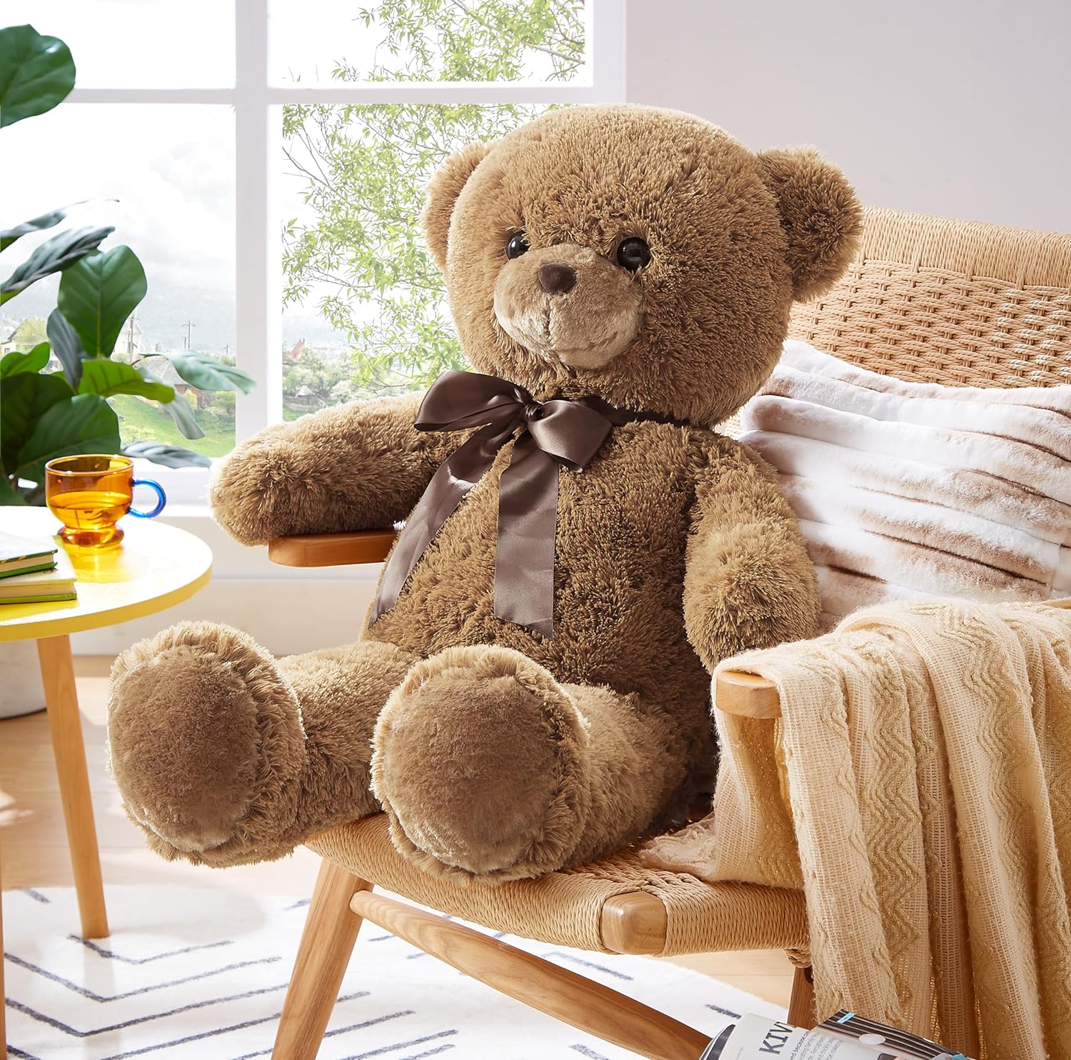 Big Teddy Bear Stuffed Animal 35 inches Giant Stuffed Bear Gift for Girlfriend Children on Birthday Valentine's Day Christmas, Brown-3