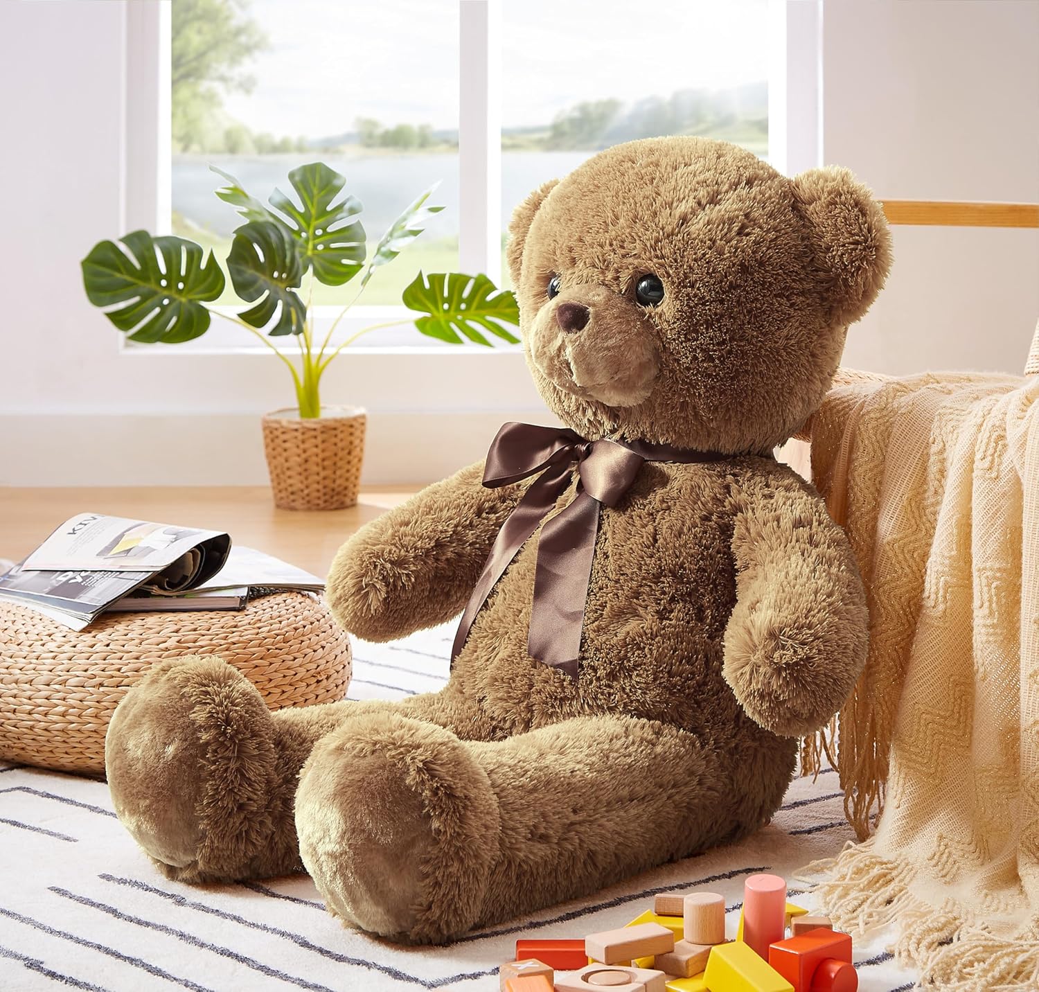 Big Teddy Bear Stuffed Animal 35 inches Giant Stuffed Bear Gift for Girlfriend Children on Birthday Valentine's Day Christmas, Brown-4